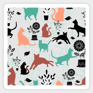 Cats and Flowers mint and coral Sticker